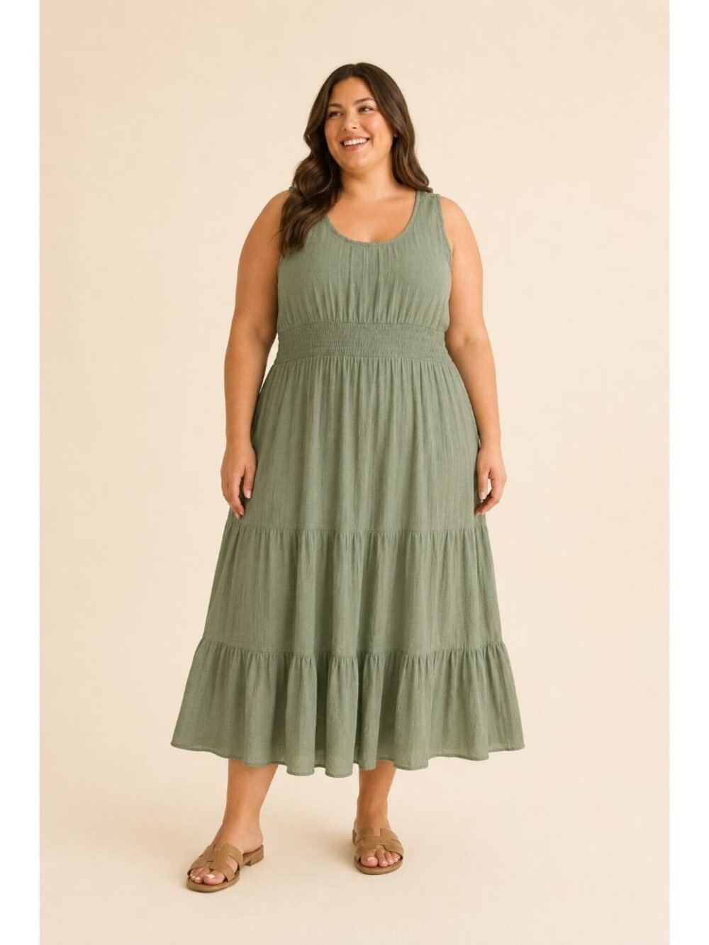 Rachel Parcell Sage Green Tiered Maxi Dress XXL Smocked Waist Boho Cottagecore